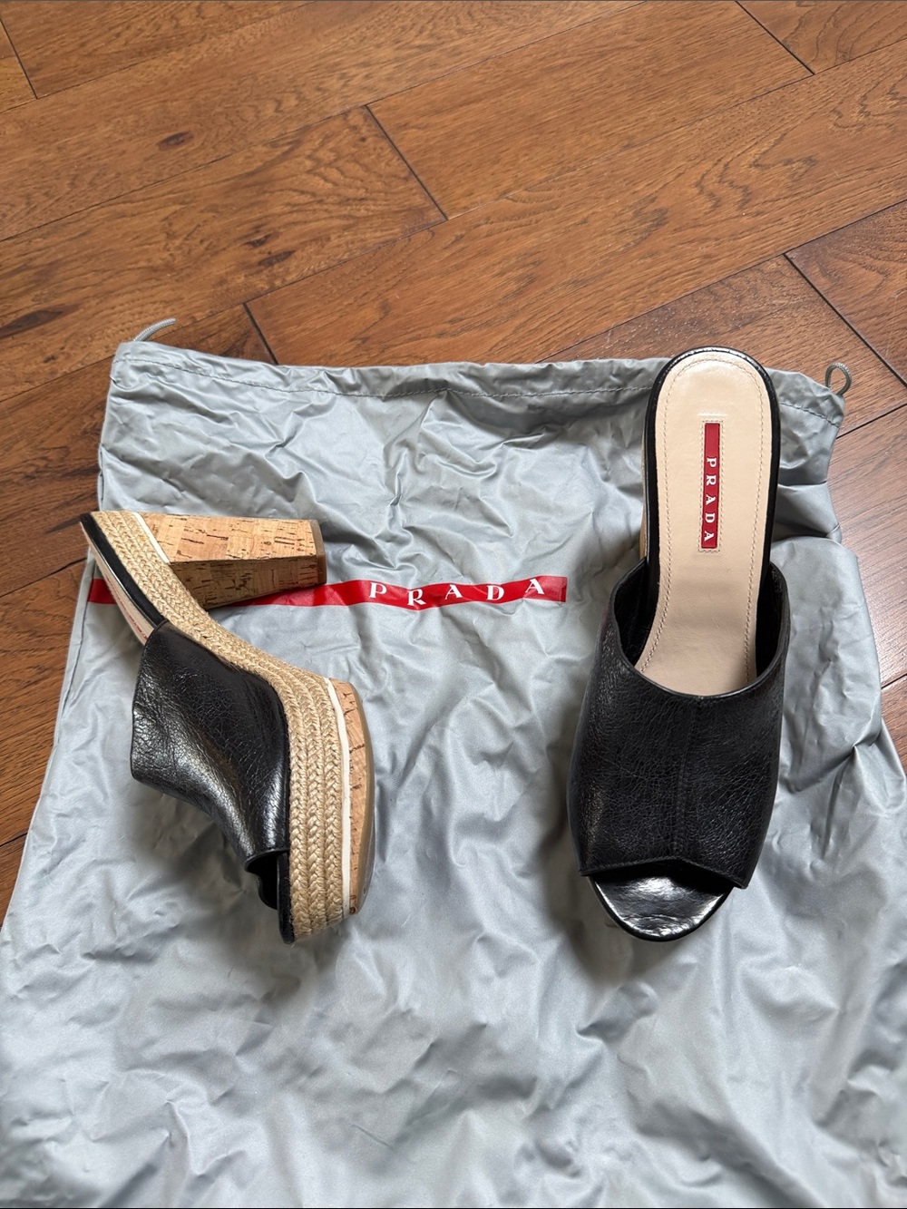 Authentic Prada Black Leather Espadrille Platform Mule - Picture 1 of 7